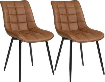 2xchaises De Salle À Manger Siège En Similicuir Chaises De Cusine Pieds En Métal Brun Clair