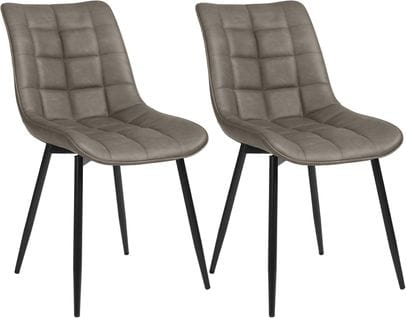 2xchaises De Salle À Manger Siège En Similicuir Chaises De Cusine Pieds En Métal Gris Foncé