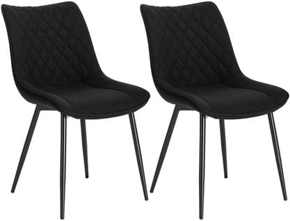 2x chaises De Salle À Manger Siège En Lin Chaises De Cusine Pieds En Métal Noir