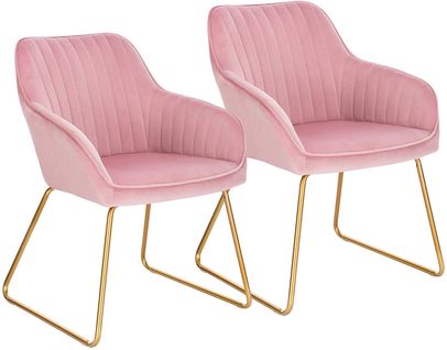 2xchaises De Salle À Manger En Velours Chaises De Cuisine Pieds En Métal Rose