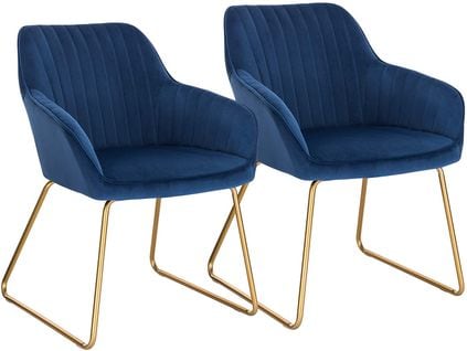 2xchaises De Salle À Manger En Velours Chaises De Cuisine Pieds En Métal Bleu