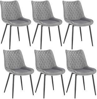 Lot De 6 chaises De Salle À Manger.siège En Velours.chaises De Cusine.pieds En Métal.gris Clair