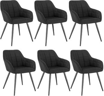 6xchaises De Salle À Manger Chaises De Cuisine En Lin Et Métal 49x43x81cm Noir