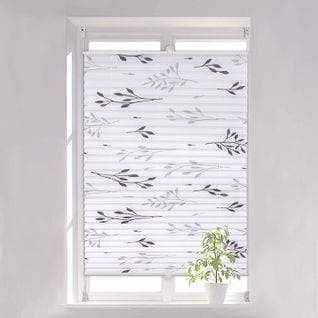 Store Plissé Fixation Sans Perçage.store De Fenêtre Avec Motif De Feuilles.75x130 cm.gris