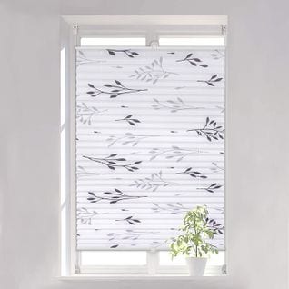 Store Plissé Fixation Sans Perçage.store De Fenêtre Avec Motif De Feuilles.80x130 cm.gris