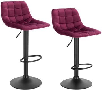 Lot De 2 Tabourets De Bar En Velours Et Métal-chaises De Comptoir  Et Rotatif-bordeaux