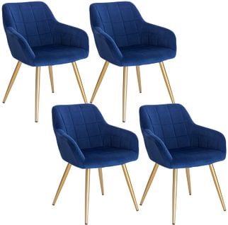 4x Chaises De Salle À Manger Chaise De Salon Structure En Métal Et Assise En Velours Bleu