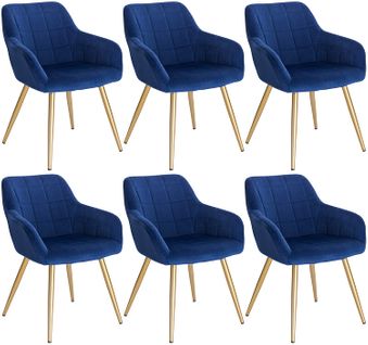 6xchaises De Salle À Manger Chaise De Salon Structure En Métal Et  En Velours Bleu