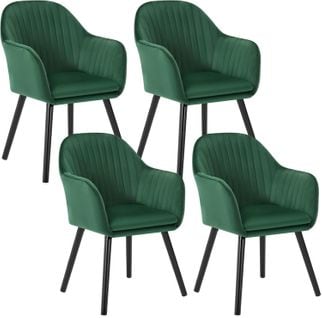 4x Chaises De Salle À Manger En Velours vert Foncé