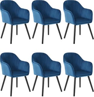 6x Chaise De Salle À Manger en Velours - Bleu