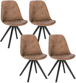 4xchaisess De Salle À Manger Chaises De Cuisine En Tissu simili-cuir + Bois Massif Brun Foncé