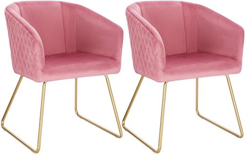 Lot De 2 Chaise De Salle À Manger Siège En Velours Chaise De Cuisine Pieds En Métal.Rose