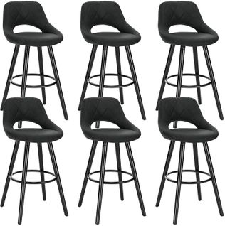 6xtabourets De Bar En Tissu simili-cuir Chaises De Bar Structure En Bois Massif Anthracite