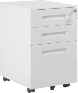 Caisson De Bureau En Acier Et Nylon Avec Serrures Et Roulettes 39x45x60cm Blanc