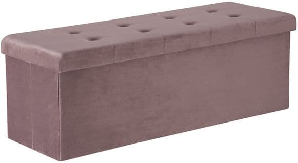 Banc De Rangement Pliable Pouf.coffre De Rangement Rembourré En Velours.110x37.5x38cm.rose