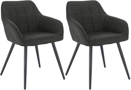 2xchaises De Salle À Manger Chaise De Salon  En Métal+tissu simili-cuir Anthracite