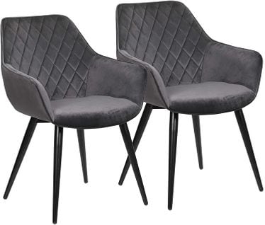 2x Chaises De Salon Chaises De Salle À Manger Matière En Velours Et Métal Gris Foncé