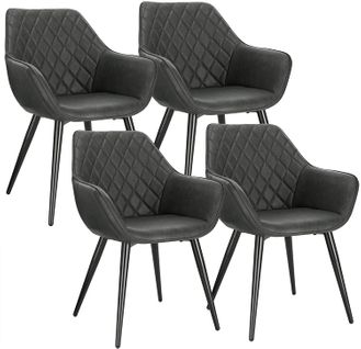 4x Chaises De Salon Chaises De Salle À Manger Matière En Similicuir Et Métal Anthracite