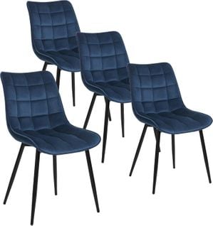 4x Chaise De Salle À Manger Chaise De Cuisine  En Velours Épais Pieds En Métal Bleu