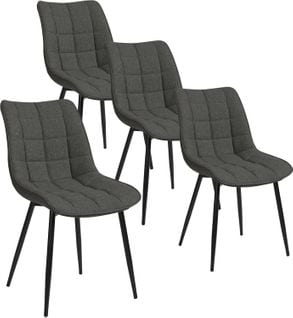 4 Chaise De Salle À Manger Chaise De Cuisine  Lin Épais Pieds En Métal Gris Foncé