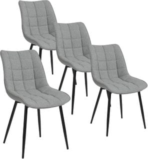 4 Chaise De Salle À Manger Chaise De Cuisine  Lin Épais Pieds En Métal Gris Clair