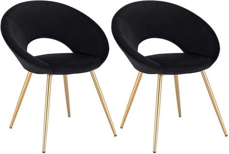 2xchaises De Salle À Manger Chaise De Chambre À Coucher Avec Velours Siège Et Métal Pieds Noir