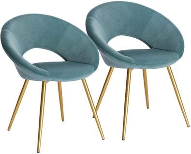 2xchaises De Salle À Manger Chaise De Chambre À Coucher En Velours + Métal Pieds Turquoise