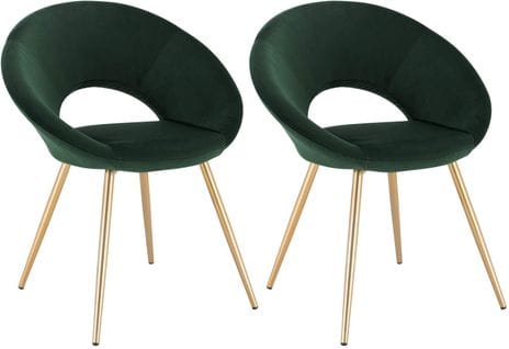 2xchaises De Salle À Manger Chaise De Chambre À Coucher En Velours + Métal Pieds Vert Foncé