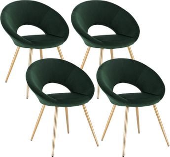 4x Chaises De Salle À Manger Chaise De Chambre À Coucher En Velours + Métal Pieds Vert Foncé