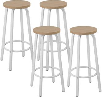 Lot De 4 Tabourets De Bars-rond Structure En Métal Assise En Mdf-chêne Clair