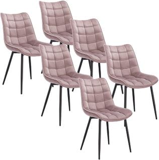 6x Chaise De Salle À Manger en Velours Pieds En Métal - Rose