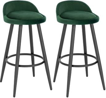 Lot De 2 Tabouret De Bar En Velours-tabouret De Comptoir Avec Repose-pieds En Métal-vert Foncé