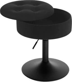 Tabouret De Bar Bas En Velours Avec Espace De Rangement-Chaise De Bar Ronde-noir