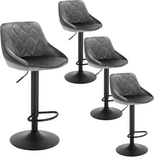 Lot De 4 Tabourets De Bar-siège Bien En Velours -hauteur Réglable Pieds En Métal-gris Foncé