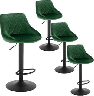 Lot De 4 Tabourets De Bar-siège Bien En Velours -hauteur Réglable Pieds En Métal-vert Foncé