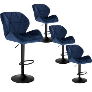 Lot De 4 Tabourets De Bar-siège En Velours Avec Dossier-pieds En Métal-hauteur Réglable-bleu