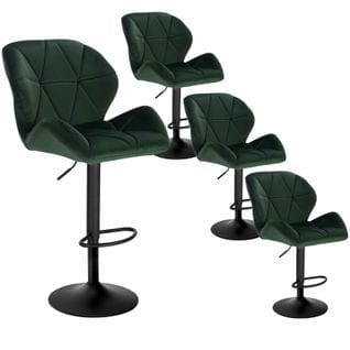 Lot De 4 Tabourets De Bar-siège En Velours Avec Dossier-pieds En Métal-hauteur Réglable-vert Foncé