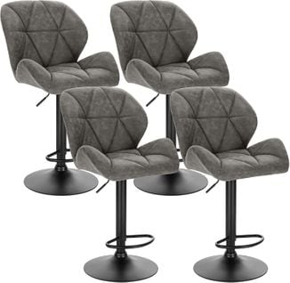 Lot De 4 Tabourets De Bar -chaises De Bar-siège Rembouré En Similicuir Pied En Métal-gris