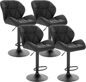 Lot De 4 Tabourets De Bar -chaises De Bar-siège Rembouré En Similicuir Pied En Métal-noir