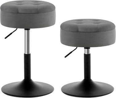 Lot De 2 Tabouret De Bar Bas En Velours Avec Espace De Rangement-chaise De Bar Ronde-gris Foncé