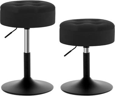 Lot De 2 Tabouret De Bar Bas En Velours Avec Espace De Rangement-Chaise De Bar Ronde-noir