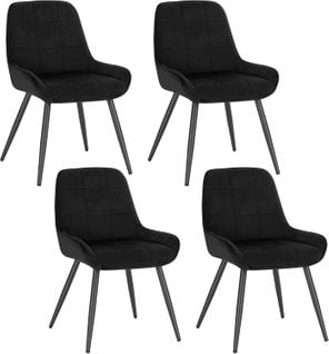 Chaises De Salle À Manger Lot De 4 Chaises Relaxantes En Velours Ergonomiques Avec Dossier Noir