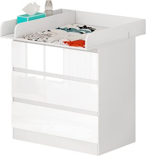 Table À Langer Bébé Plan À Langer Avec 3 Tiroirs Meuble Enfant En Bois D’ingénierie+en Mdf.blanc