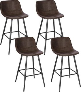 Lot De 4 Tabourets De Bar Avec Assise Rembourrée-chaise Haute Cuisine En Similicuir-brun