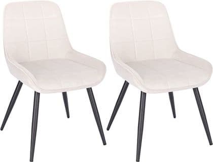 2x Chaises De Salle À Manger-chaises Relaxantes En Velours-ergonomiques Avec Dossier-crème Blanc