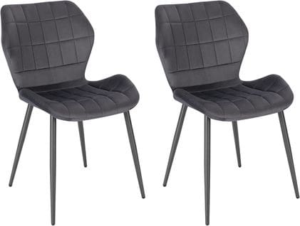 2x Chaises Salle À Manger-chaise De Cuisine En Velours-assise Rembourrée-pieds En Métal-gris Foncé