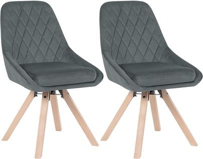 2x Chaises De Salle À Manger-chaise De Cuisine En Velours-pieds En Bois Massif-gris Foncé