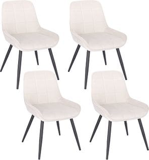 4x Chaises De Salle À Manger-chaises Relaxantes En Velours-ergonomiques Avec Dossier-crème Blanc