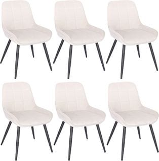 6x Chaises De Salle À Manger-chaises Relaxantes En Velours-ergonomiques Avec Dossier-crème Blanc