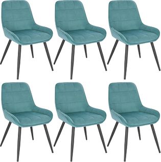 6x Chaises De Salle À Manger-chaises Relaxantes En Velours-ergonomiques Avec Dossier-vert Turc